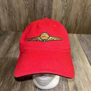 Shell Gasoline AeroShell Strapback Hat Trucker Cap Red Embroidered Wings Logo